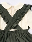 Teeny Weeny Frilled Cord Pinny and Long-Sleeve Shirt Set, 2-Piece, Blackboard Green & Warm White product photo View 02 S