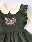 Teeny Weeny Frilled Cord Pinny and Long-Sleeve Shirt Set, 2-Piece, Blackboard Green & Warm White product photo View 04 S