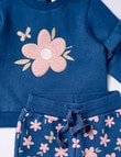 Teeny Weeny Fleece Flower Track Suit Set, 3-Piece, Navy product photo View 02 S