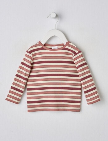 Teeny Weeny Wide Stripe Tri-Colour Long-Sleeve Rib Tee, Elsie Pink product photo