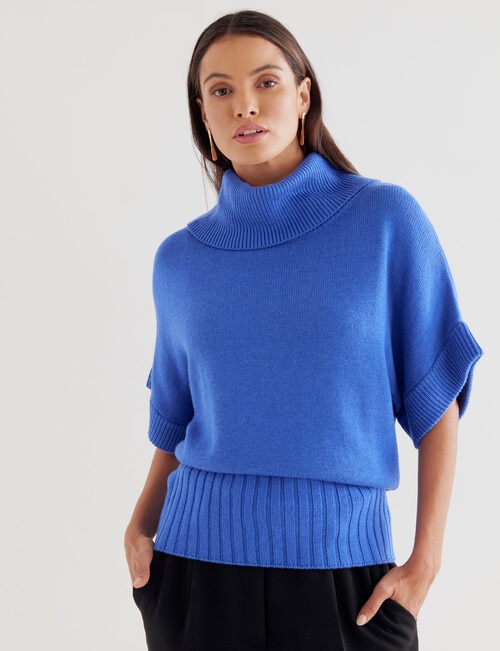 Oliver Black Roll Neck Slouch Top, Brilliant Blue Marle product photo View 04 L
