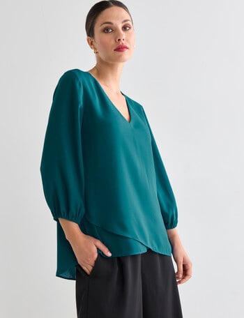 Whistle Neck Layer Top, Peacock product photo
