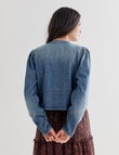 Whistle Denim Wash Long Sleeve Crop Jacket, Blue product photo View 02 S