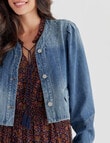 Whistle Denim Wash Long Sleeve Crop Jacket, Blue product photo View 04 S