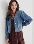 Whistle Denim Wash Long Sleeve Crop Jacket, Blue product photo View 05 S