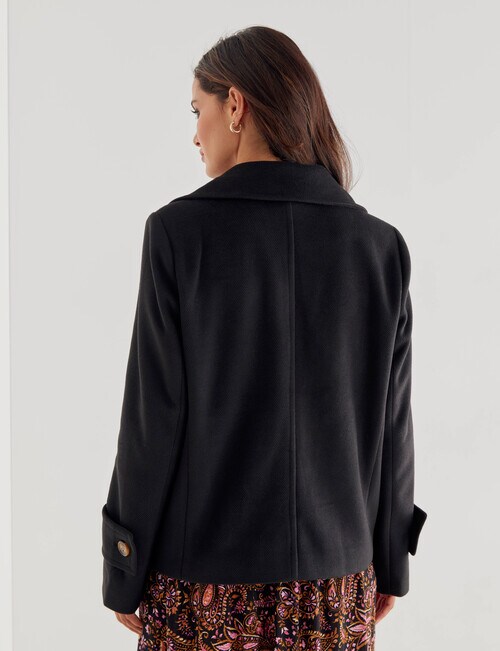 Whistle Long Sleeve Pea Coat, Black Coats & Jackets