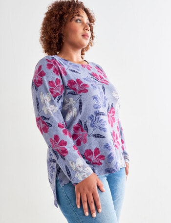 Studio Curve Supersoft Long Sleeve Floral Printed Top, Pinks product photo