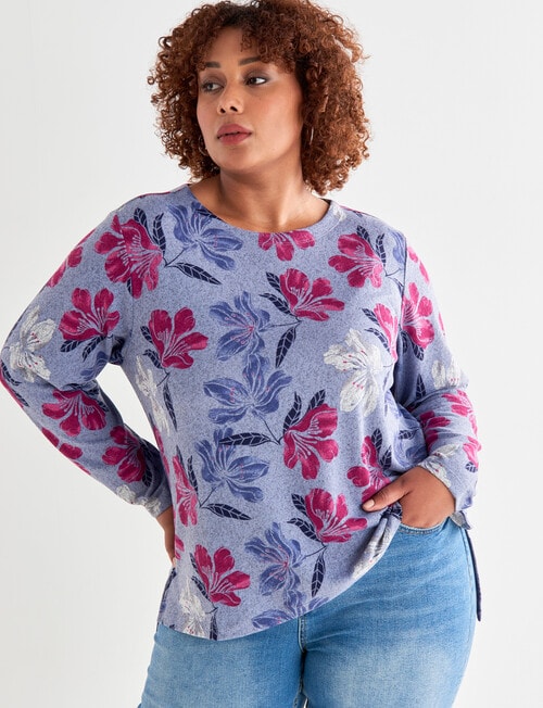 Studio Curve Supersoft Long Sleeve Floral Printed Top, Pinks product photo View 05 L