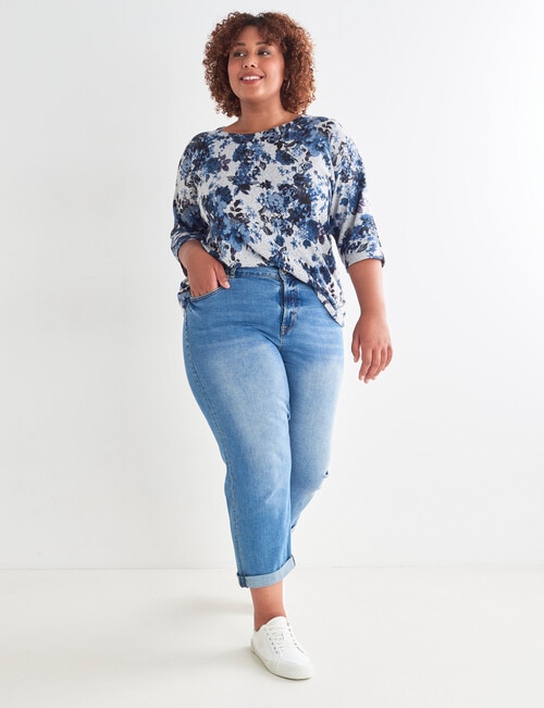 Studio Curve Supersoft Long Sleeve Floral Printed Top, Blues product photo View 03 L