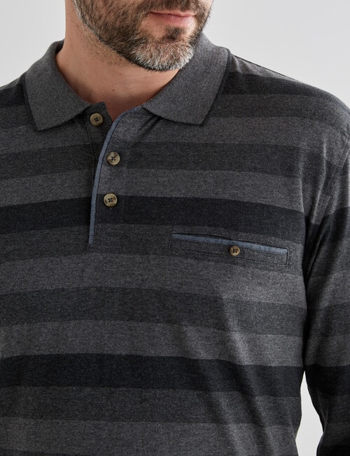 Chisel Engineered Long Sleeve Polo Shirt, Charmarle Stripe product photo View 04 L