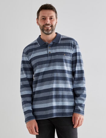 Chisel Engineered Long Sleeve Polo Shirt, Blue Stripe product photo