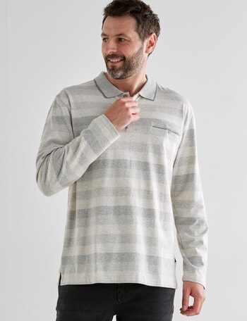 Chisel Engineered Long Sleeve Polo Shirt, Natural Stripe product photo
