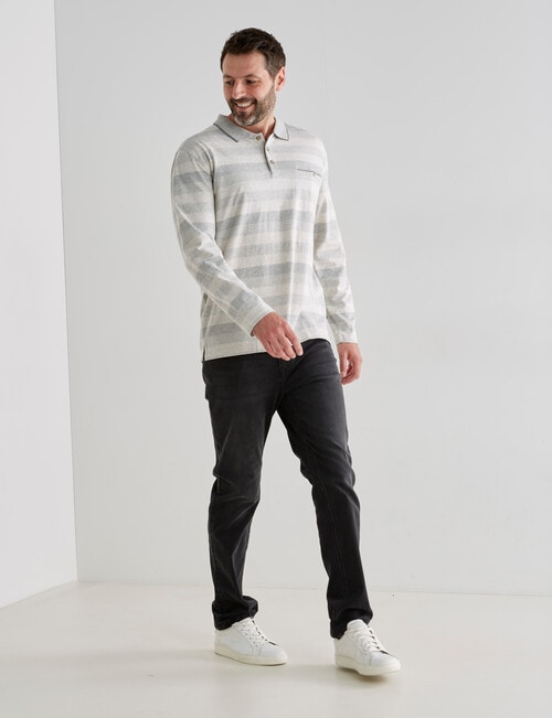 Chisel Engineered Long Sleeve Polo Shirt, Natural Stripe product photo View 03 L