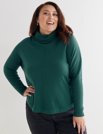 North South Curve Merino Blend Roll Neck Jumper, Emerald product photo