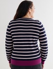 North South Curve Merino Blend Slimline Jumper, Berry Stripe product photo View 02 S