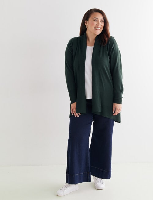 North South Curve Merino Blend Longline Cardigan, Emerald product photo View 03 L
