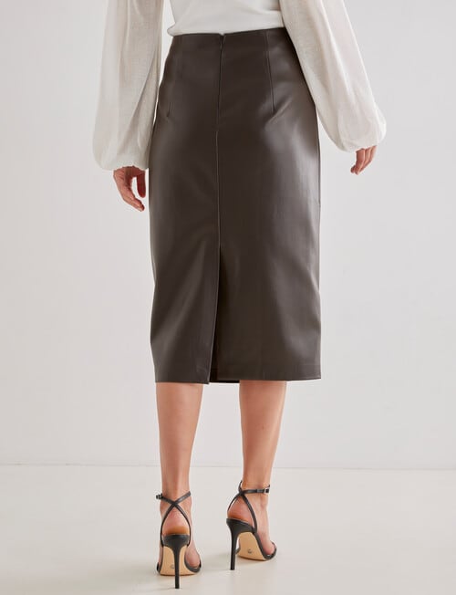 Whistle Faux Leather Ruched Pencil Skirt, Chocolate product photo View 02 L