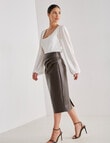 Whistle Faux Leather Ruched Pencil Skirt, Chocolate product photo View 03 S