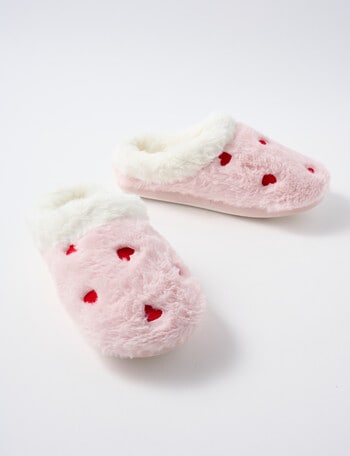 Whistle Sleep Hearts Fleece Scuff Slippers, Blush product photo