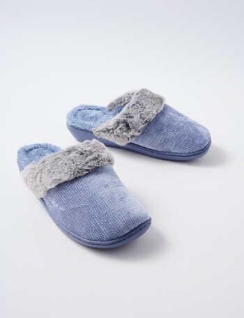 Lyric Fluffy Chenille Scuff Slippers, Blue & Grey product photo