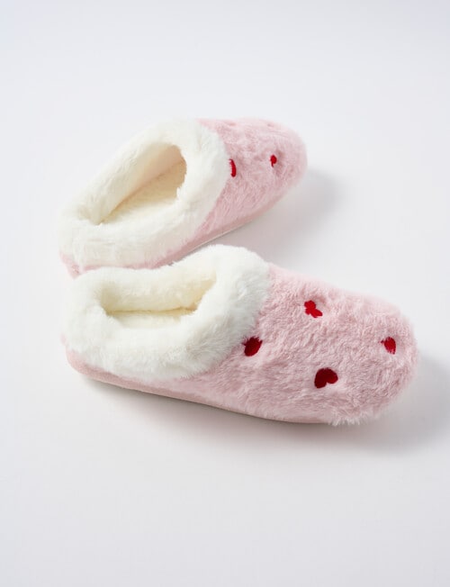 Whistle Sleep Hearts Fleece Scuff Slippers, Blush product photo View 02 L