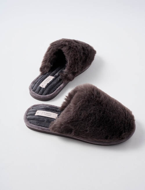 Mineral Lounge Fluffy Scuff Slippers, Granite product photo View 02 L