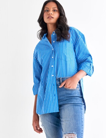 Zest Peached Oversize Shirt, Blue & White Stripe product photo