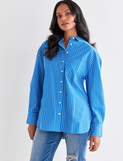 Zest Peached Oversize Shirt, Blue & White Stripe product photo View 05 L