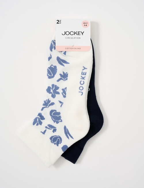 Jockey Woman Fine Circulation Anklet Socks, 2-Pack, Floral Blue, 3-8 product photo View 02 L
