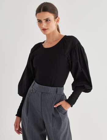 State of play Delilah Knit Woven Top, Black product photo