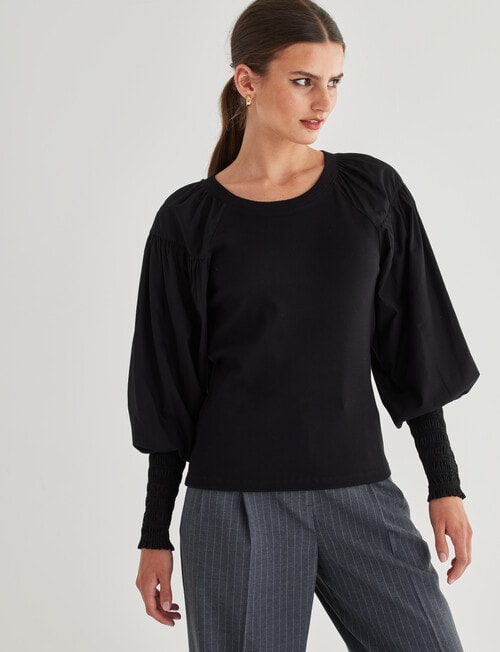 State of play Delilah Knit Woven Top, Black product photo View 05 L