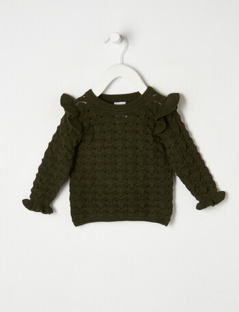 Teeny Weeny Frilled Knit Jumper, Blackboard Green product photo
