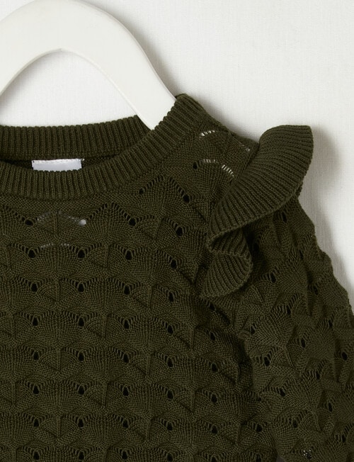 Teeny Weeny Frilled Knit Jumper, Blackboard Green product photo View 02 L
