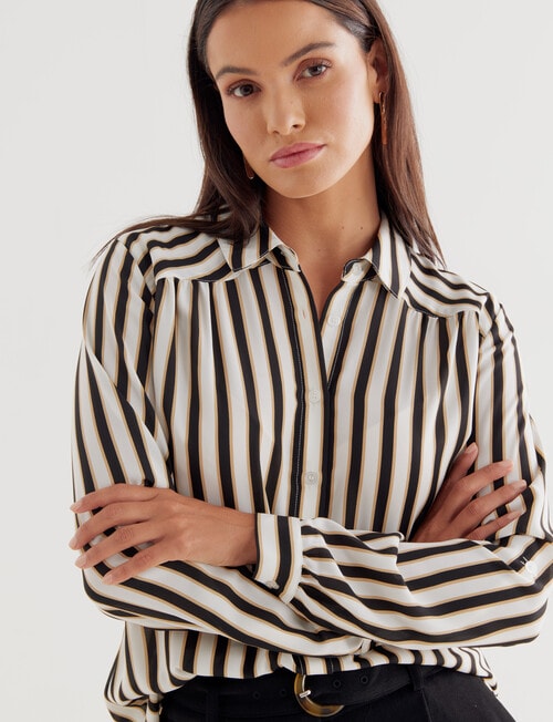 Oliver Black Stripe Long Sleeve Collar Shirt, Black & Tan product photo