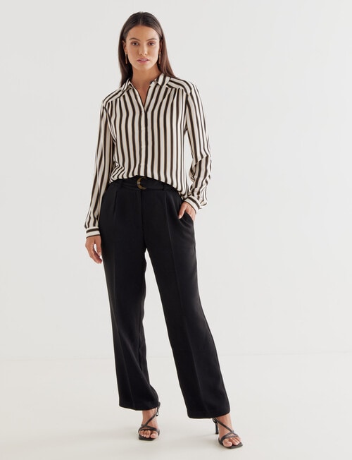 Oliver Black Stripe Long Sleeve Collar Shirt, Black & Tan product photo View 03 L