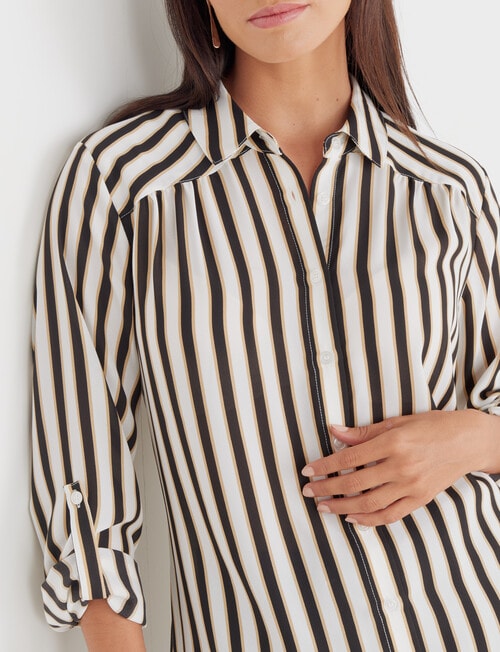 Oliver Black Stripe Long Sleeve Collar Shirt, Black & Tan product photo View 04 L