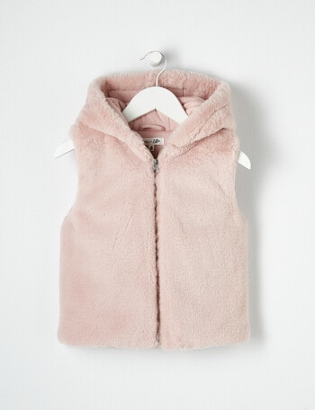 Mac & Ellie Faux Fur Hooded Vest, Dusty Pink product photo