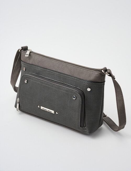 Pronta Moda Textured East West Rivet Crossbody Bag, Pewter product photo View 03 L