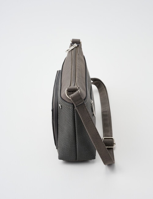 Pronta Moda Textured East West Rivet Crossbody Bag, Pewter product photo View 04 L