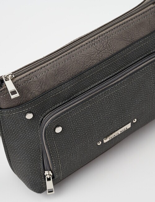 Pronta Moda Textured East West Rivet Crossbody Bag, Pewter product photo View 05 L