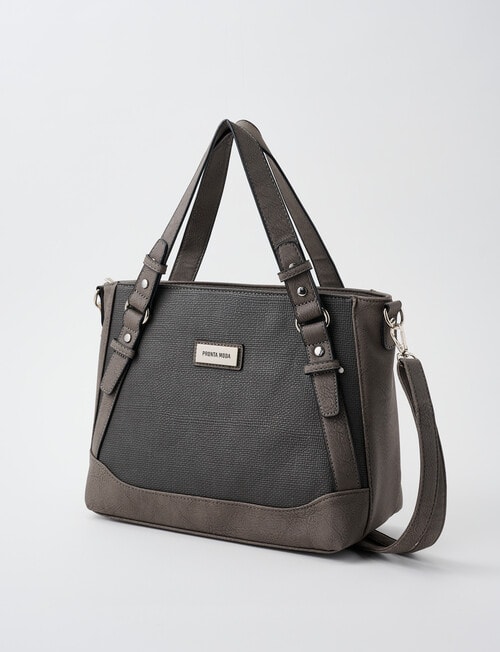 Pronta Moda Textured Buckle Tote Bag, Pewter product photo View 03 L