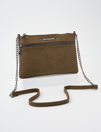 Pronta Moda Embossed Chain Handle Crossbody Bag, Olive product photo