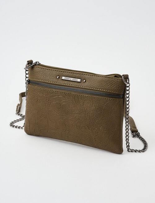 Pronta Moda Embossed Chain Handle Crossbody Bag, Olive product photo View 03 L