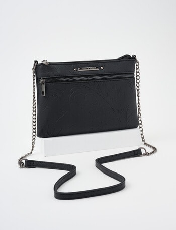 Pronta Moda Embossed Chain Handle Crossbody Bag, Black product photo