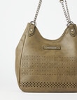 Pronta Moda Laser Cut Chain Handle Tote, Olive product photo View 06 S