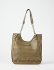 Pronta Moda Laser Cut Chain Handle Tote, Olive product photo View 10 S