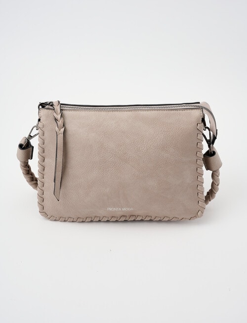 Pronta Moda Whipstitch Shoulder Bag, Pearl Grey product photo View 06 L