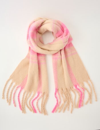 Whistle Accessories Check Blanket Scarf, Pink & Ivory product photo