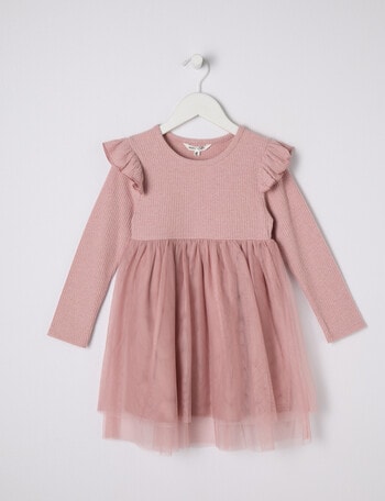 Mac & Ellie Long Sleeve Rib Tulle Dress, Dusty Pink product photo