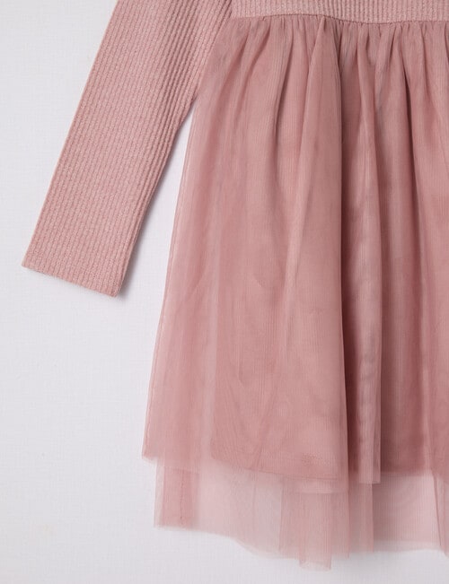 Mac & Ellie Long Sleeve Rib Tulle Dress, Dusty Pink product photo View 02 L